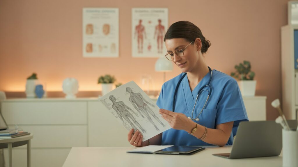 Female patient consulting with a board-certified cosmetic surgeon about textured vs smooth implants and long-term results.