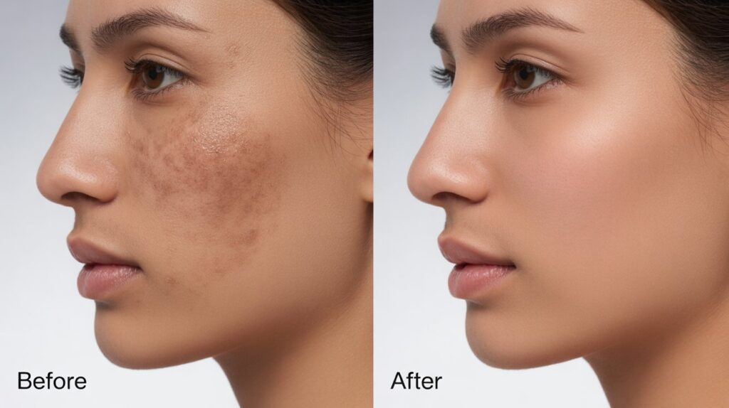 Comparison photos showing skin improvement before and after professional laser therapy at Morph Aesthetic.