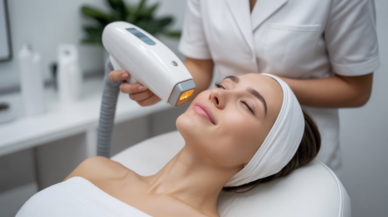 Skin whitening laser treatment being performed in a state-of-the-art clinic.